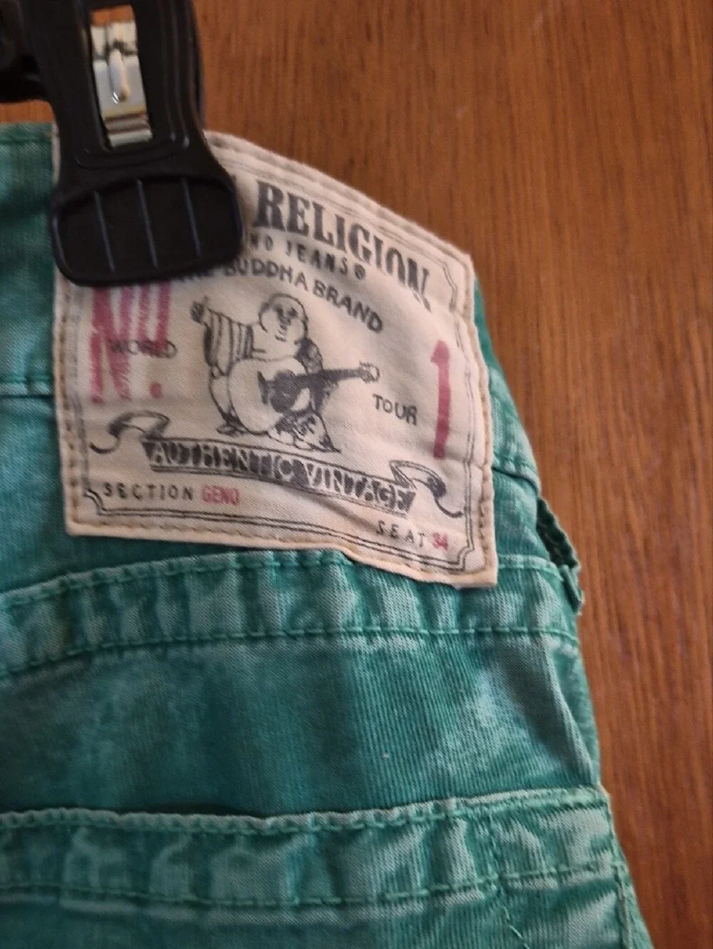 True Religion Green Pants with Metal Logo Button Size 34